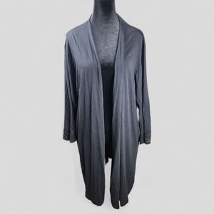 OSCAR DE LA RENTA | Pink Label Black Cardigan Soft Cozy Robe Lace Sleeves | XL